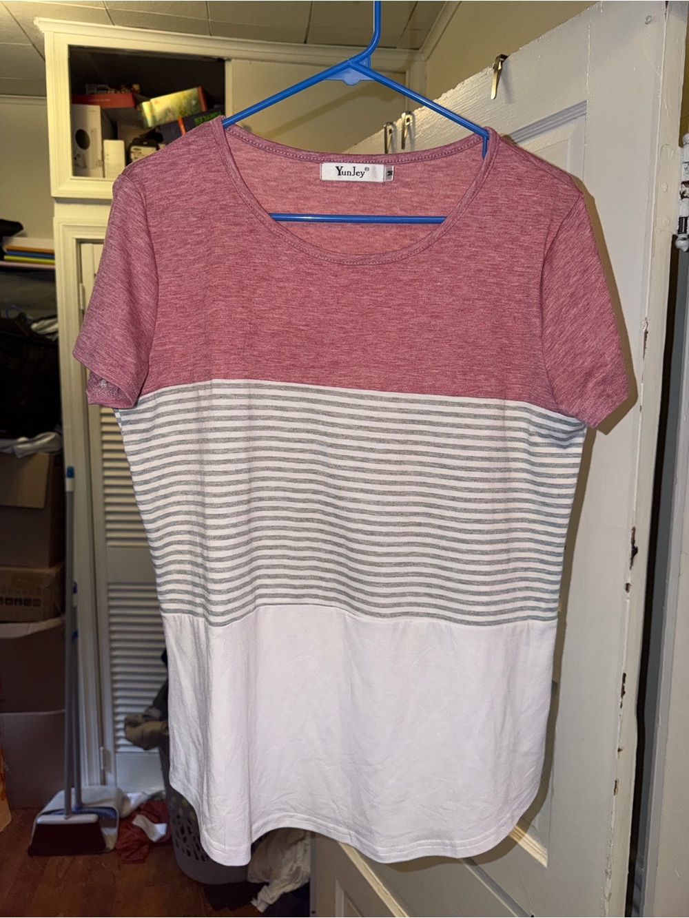YunJey Three Tone Multicolor Colorblocked Striped Swing T-Shirt
